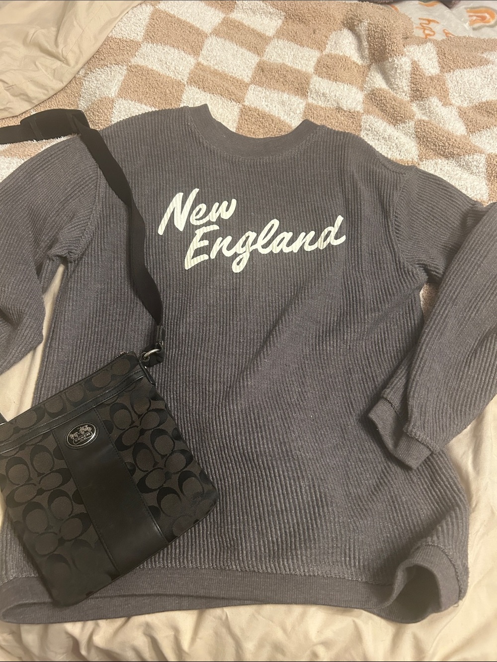 New England Charcoal corded crew Ribbed Pullover Sweater Small